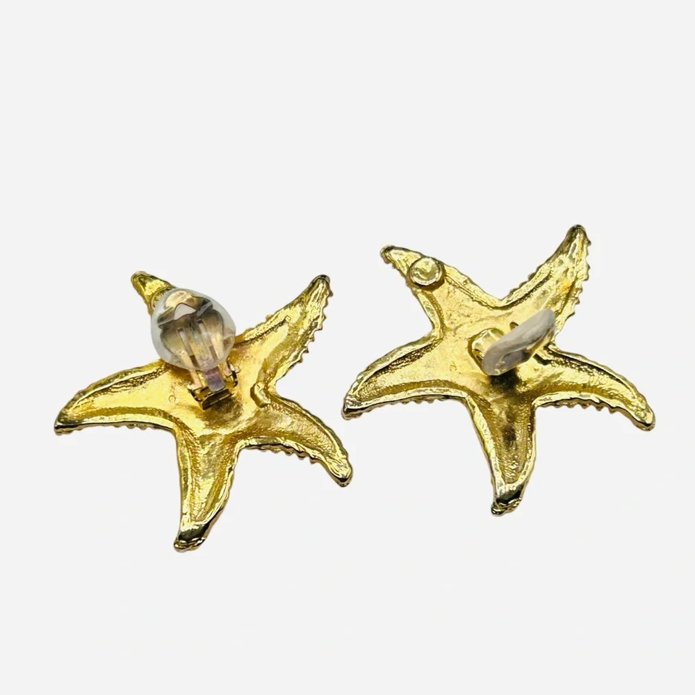 Vintage 1980’s Starfish Clip Earrings Matte Gold Plated